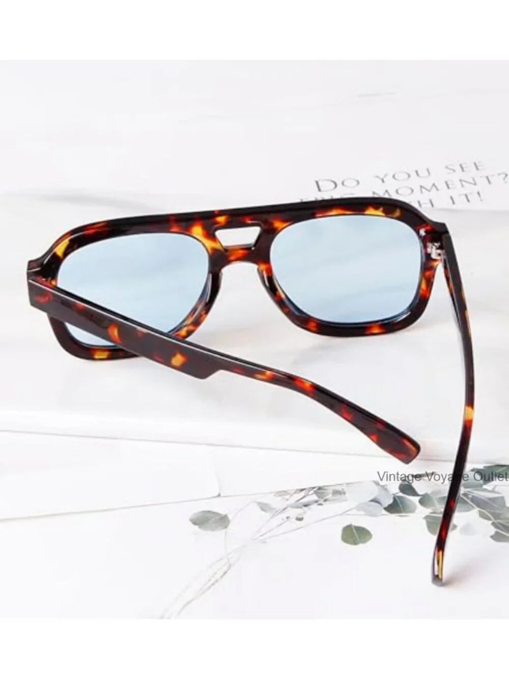 Hexagon Tortoiseshell Sunglasses Blue Tint UV400 Oversized Retro Unisex